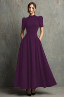 Load image into Gallery viewer, Black Short Sleeves A-Line High Neck Long Formal Dress with Pockets
