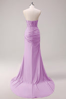 Load image into Gallery viewer, Sparkly Royal Blue Mermaid Strapless Corset Appliques Long Prom Dress with Slit