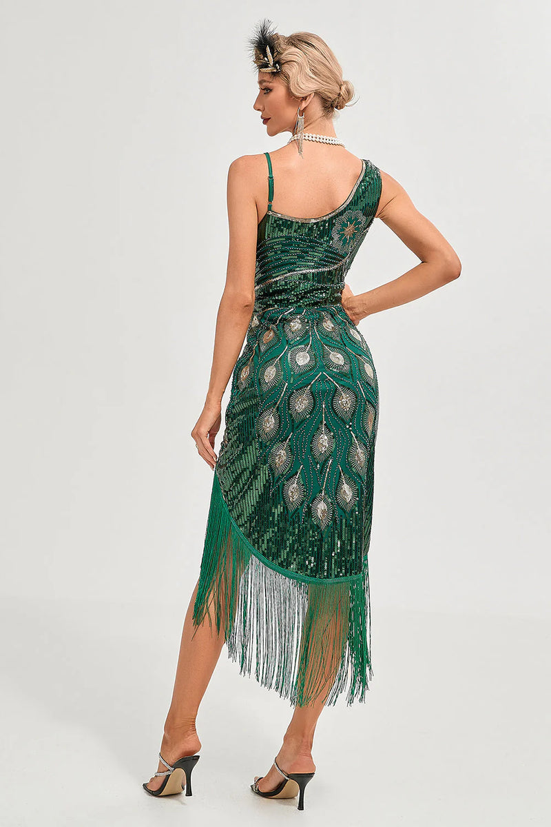 Load image into Gallery viewer, Champagne Spaghetti Straps Gatsby Fringed Flapper Dress