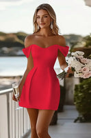Load image into Gallery viewer, Simple White Satin Bodycon Mini Bridal Shower Dress