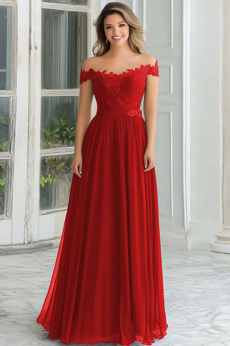 Load image into Gallery viewer, Floral Off the Shoulder Navy Mother of the Bride Dress