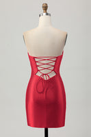 Load image into Gallery viewer, Sparkly Red Sweetheart Beaded Tight Short Prom Dress with Keyholes