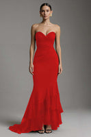 Load image into Gallery viewer, Black Sweetheart Ruched Mermaid Ruffled Long Formal Dress