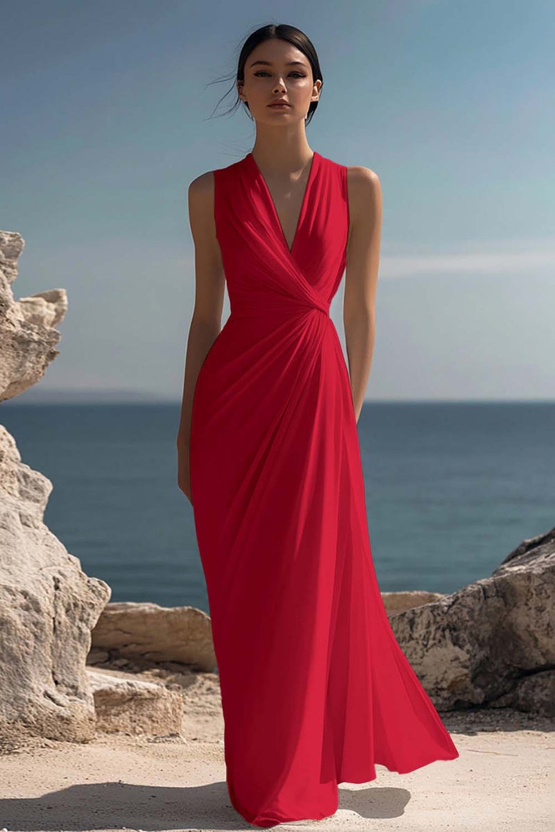 Load image into Gallery viewer, White Chiffon V-Neck Sheath Long Reception Dress