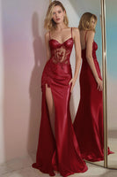 Load image into Gallery viewer, Sparkly Mermaid Golden Long Corset Prom Dress with Slit