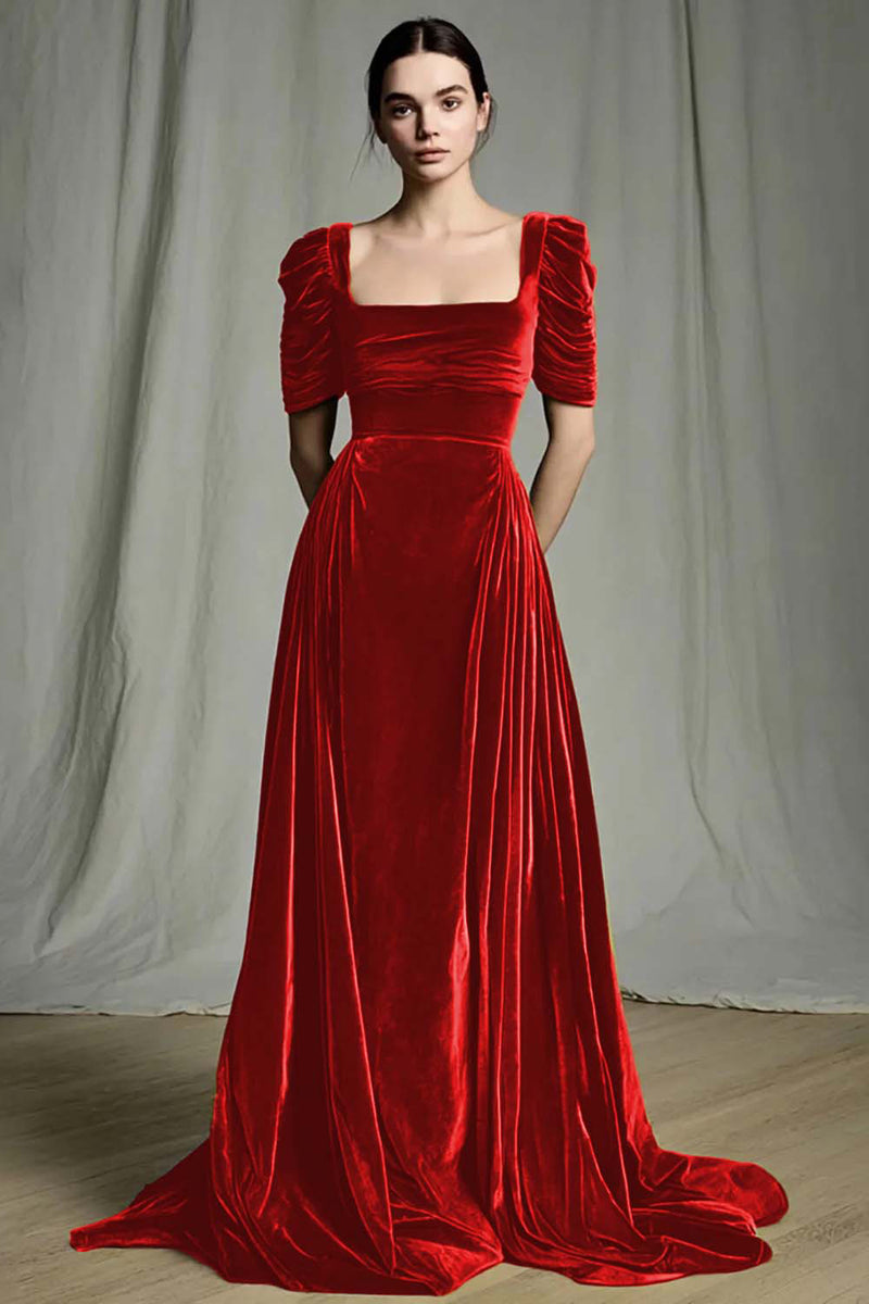 Load image into Gallery viewer, Olive A Line Velvet Square Neck Long Holiday Party Dress with Sleeves