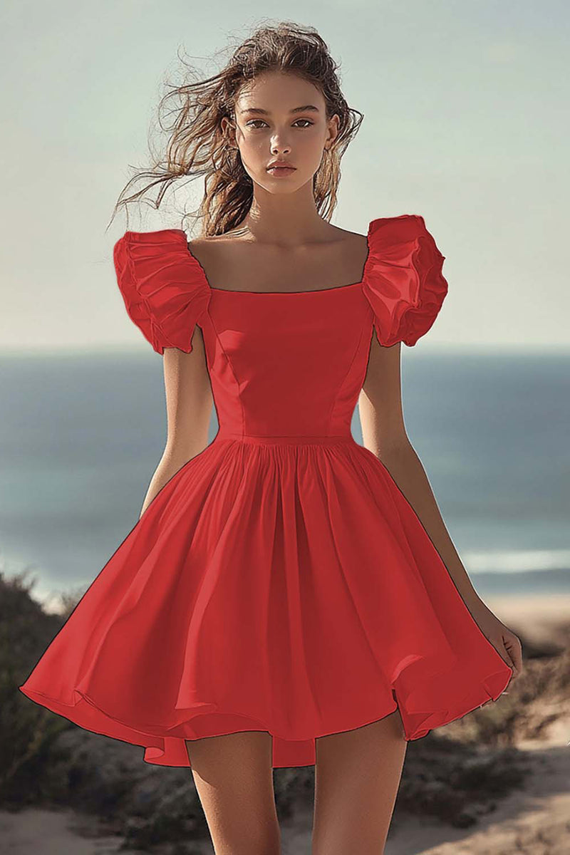 Load image into Gallery viewer, Dusty Rose Satin Mini Short Party Dress with Ruffles