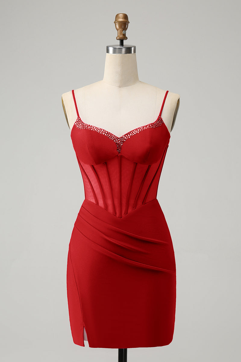 Load image into Gallery viewer, Glitter Fuchsia Beaded Corset Tight Short Prom Dress
