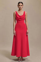 Load image into Gallery viewer, Simple Red Satin Cowl Neck A Line Long Formal Dress