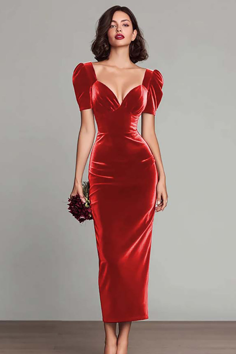 Load image into Gallery viewer, Burgundy Sheath Maxi Velvet Holiday Party Dress