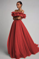 Load image into Gallery viewer, Dusty Rose A Line Tulle Long Formal Dress with Ruffles