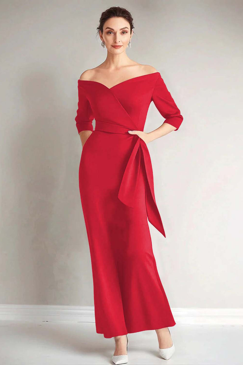Load image into Gallery viewer, Elegant Plum Off the Shoulder Mother of the Bride Dress