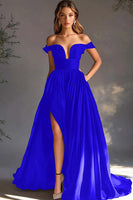 Load image into Gallery viewer, A Line Chiffon Pleated Long Black Tie Dress with Slit