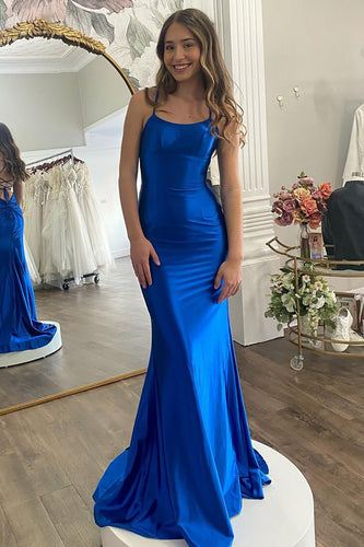 Royal Blue Mermaid Simple Long Prom Dress