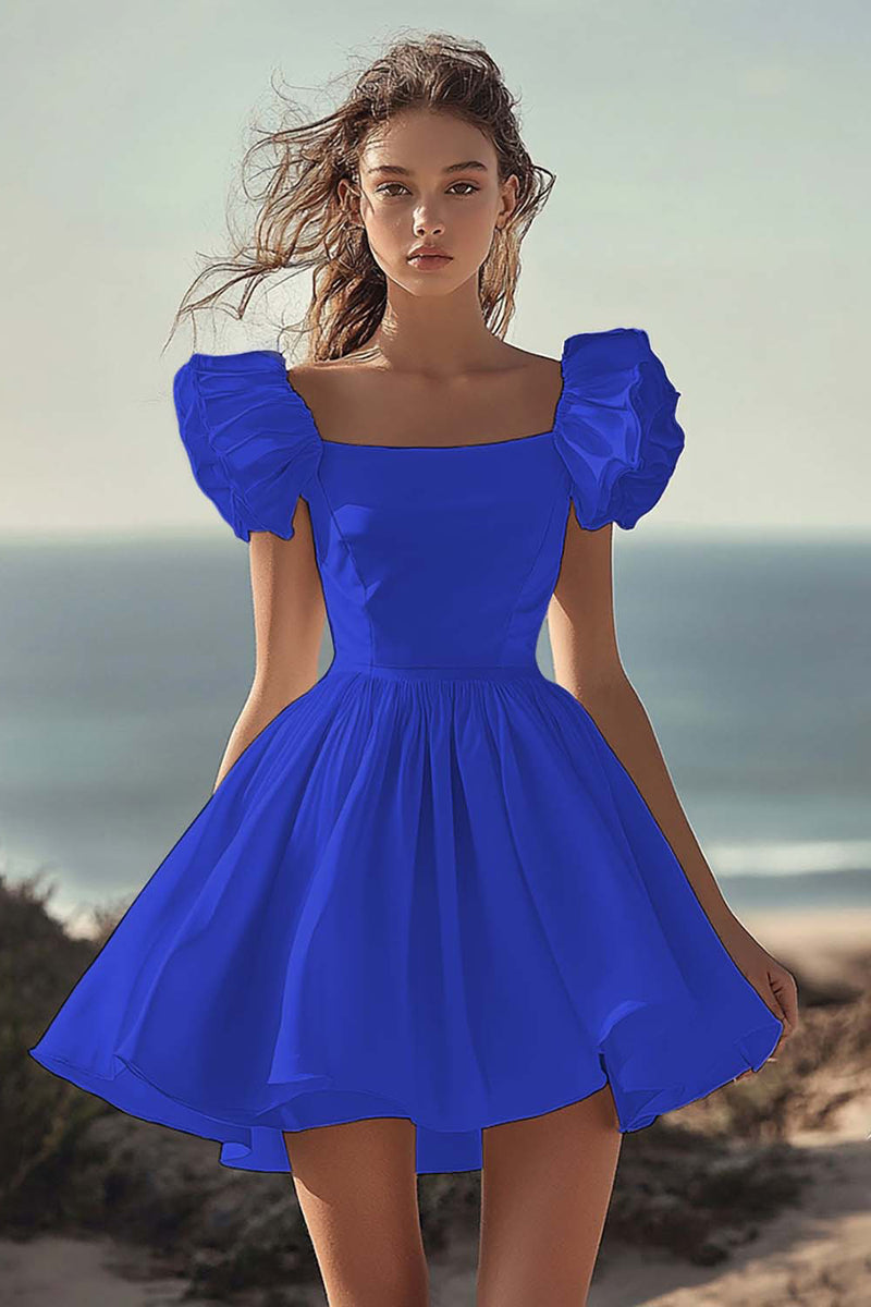 Load image into Gallery viewer, Dusty Rose Satin Mini Short Party Dress with Ruffles