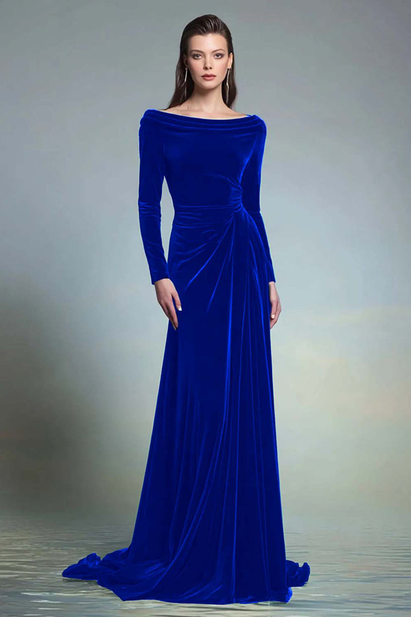 Load image into Gallery viewer, Cabernet Velvet Bateau Neck Long Formal Dress with Sleeves