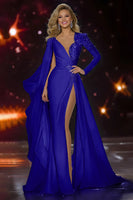 Load image into Gallery viewer, Sparkly White Long Sleeves Mermaid Pageant Dress with Slit