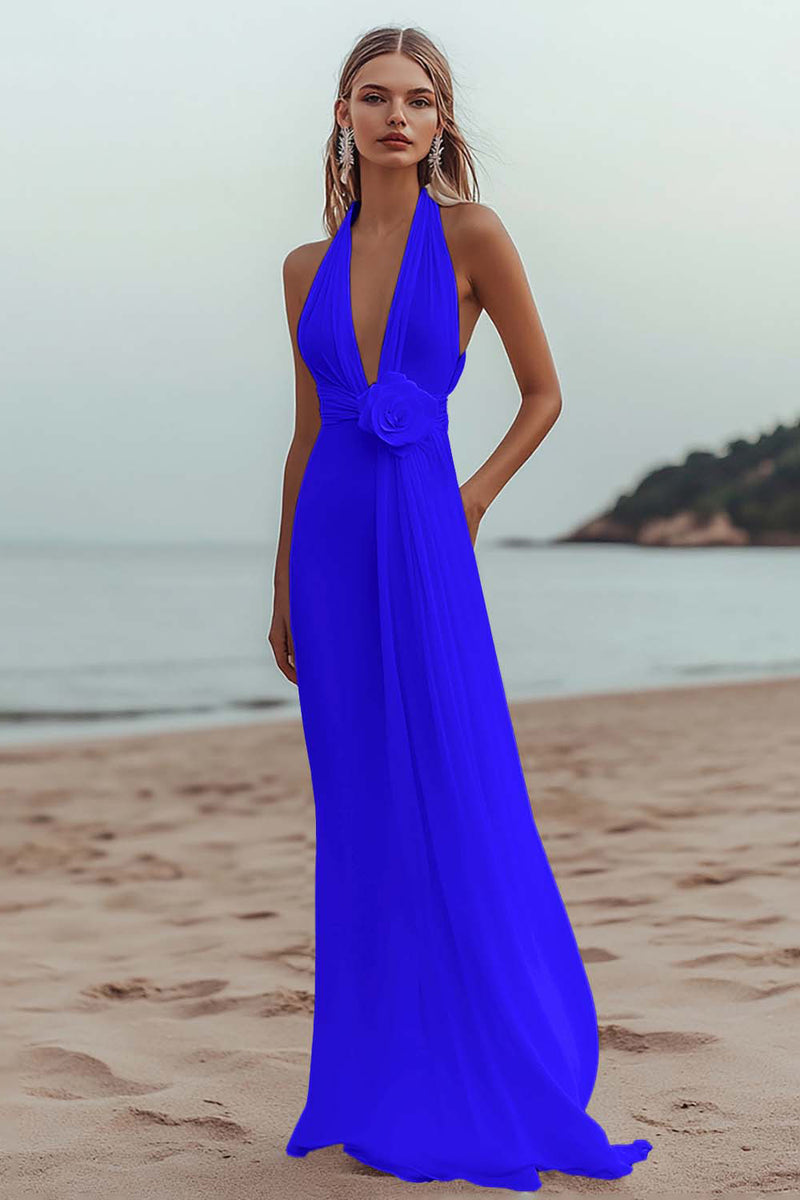 Load image into Gallery viewer, White Chiffon A Line V-Neck Engagement Dress