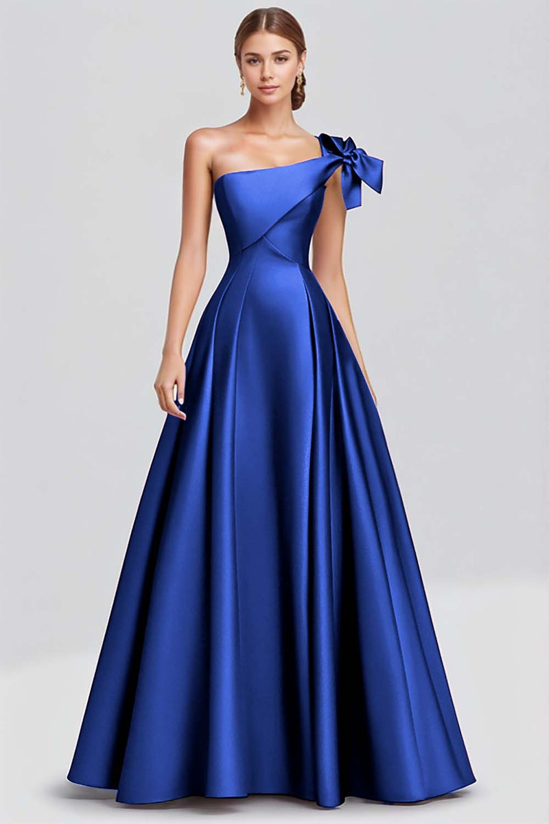 Load image into Gallery viewer, Ball Gown Dusty Sage One Shoulder Satin Long Formal Dress