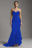 Load image into Gallery viewer, Black Sweetheart Ruched Mermaid Ruffled Long Formal Dress