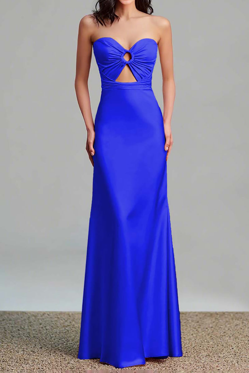 Load image into Gallery viewer, Pink Satin Sheath Sweetheart Cut Out Maxi Formal Dress