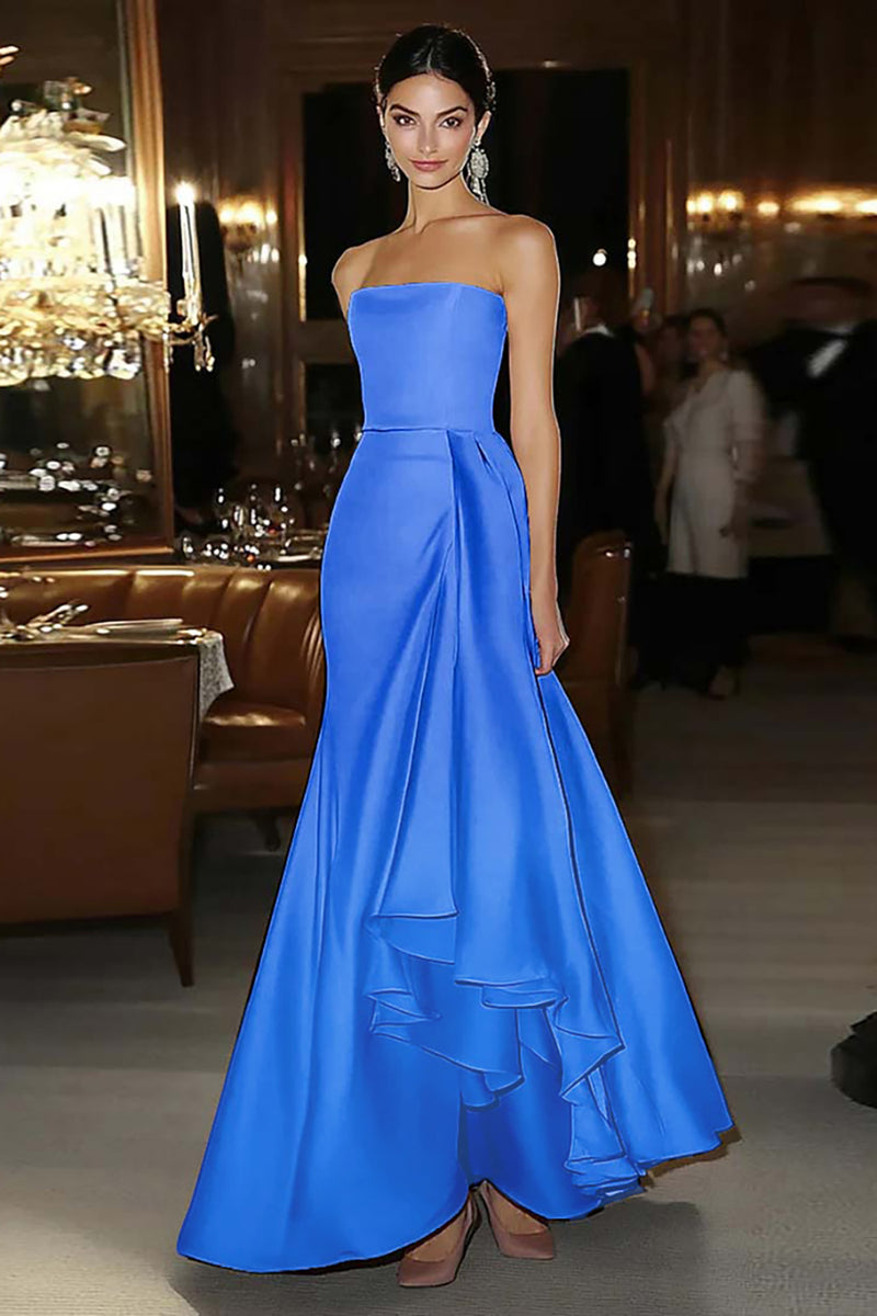 Load image into Gallery viewer, Elegant Pink Strapless Mermaid Ruffled Long Satin Gala Dress