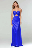 Load image into Gallery viewer, Light Blue Sheath Satin Sweetheart Long Formal Dress