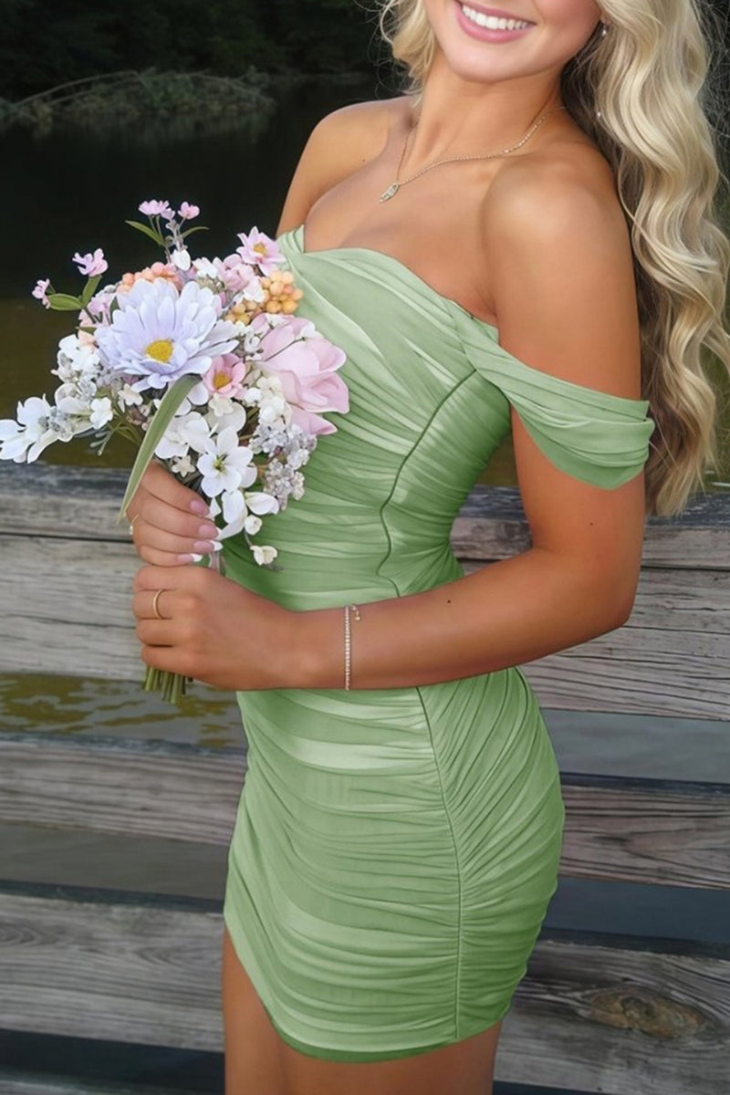 Load image into Gallery viewer, Red Bodycon Off the Shoulder Ruched Short Prom Dress