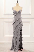 Load image into Gallery viewer, Mint Green Backless Spaghetti Straps Prom Dress With Slit