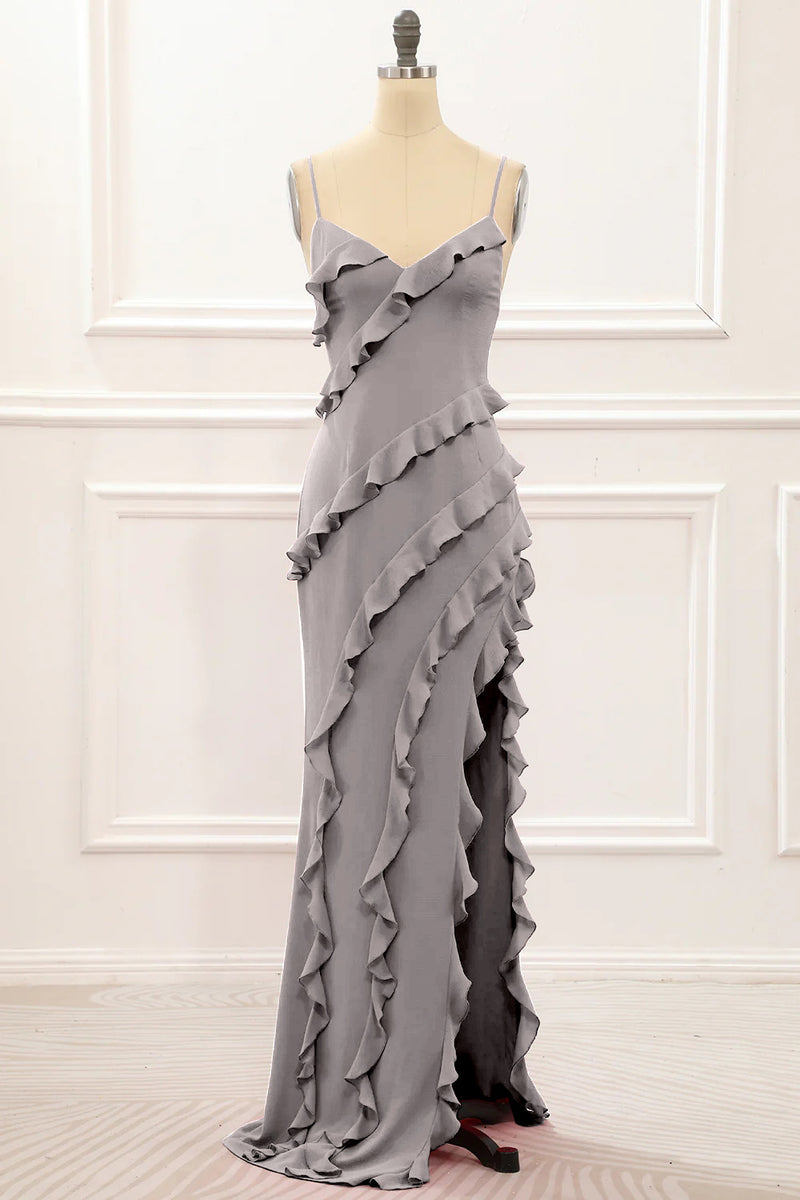 Load image into Gallery viewer, Mint Green Backless Spaghetti Straps Prom Dress With Slit