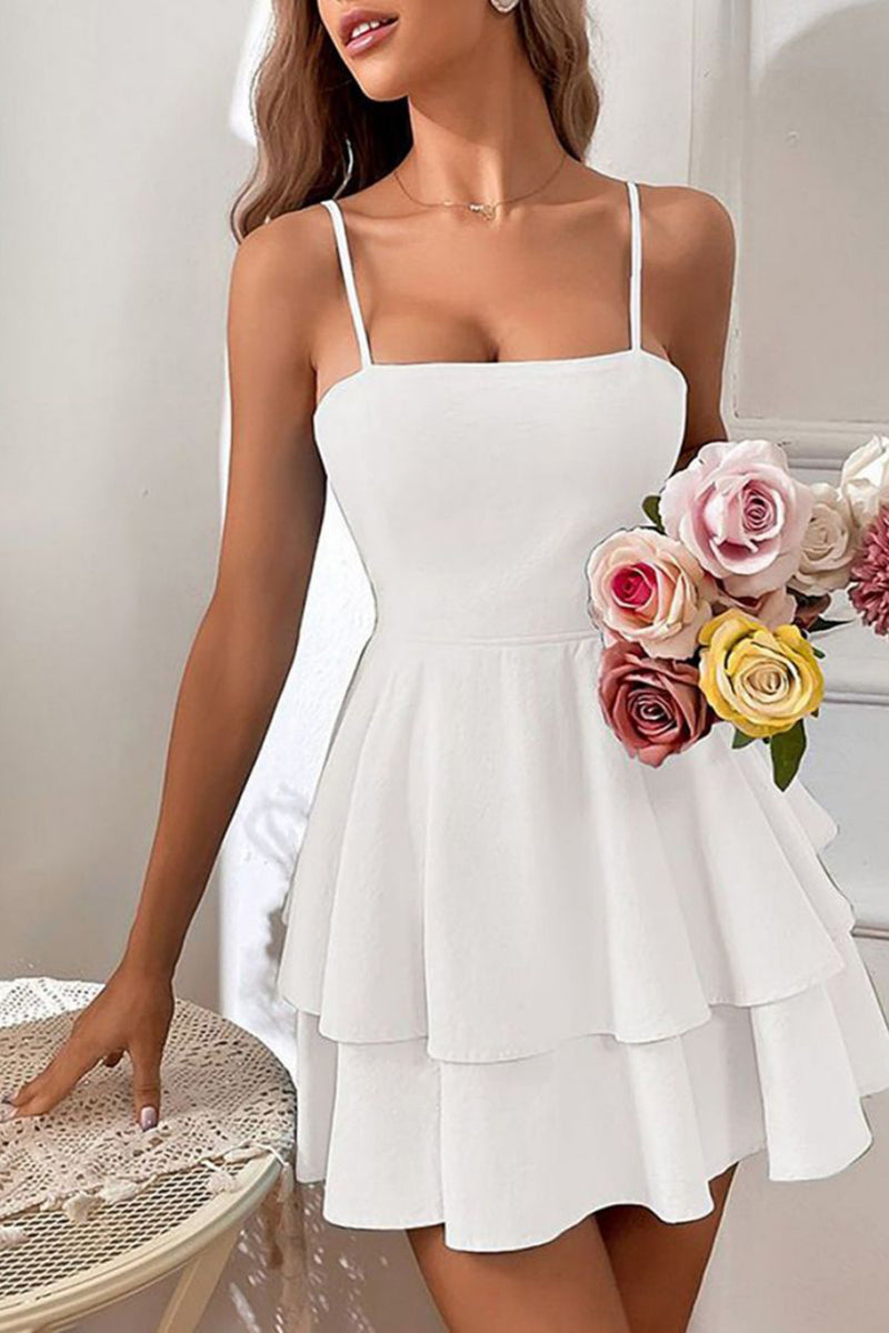 QUEENDANCER Women Simple Little White Dress A-line Spaghetti Straps Graduation Dress with Tier queendanceruk QUEENDANCER Women Simple Little White Dress A-line Spaghetti Straps Graduation Dress with Tier queendanceruk