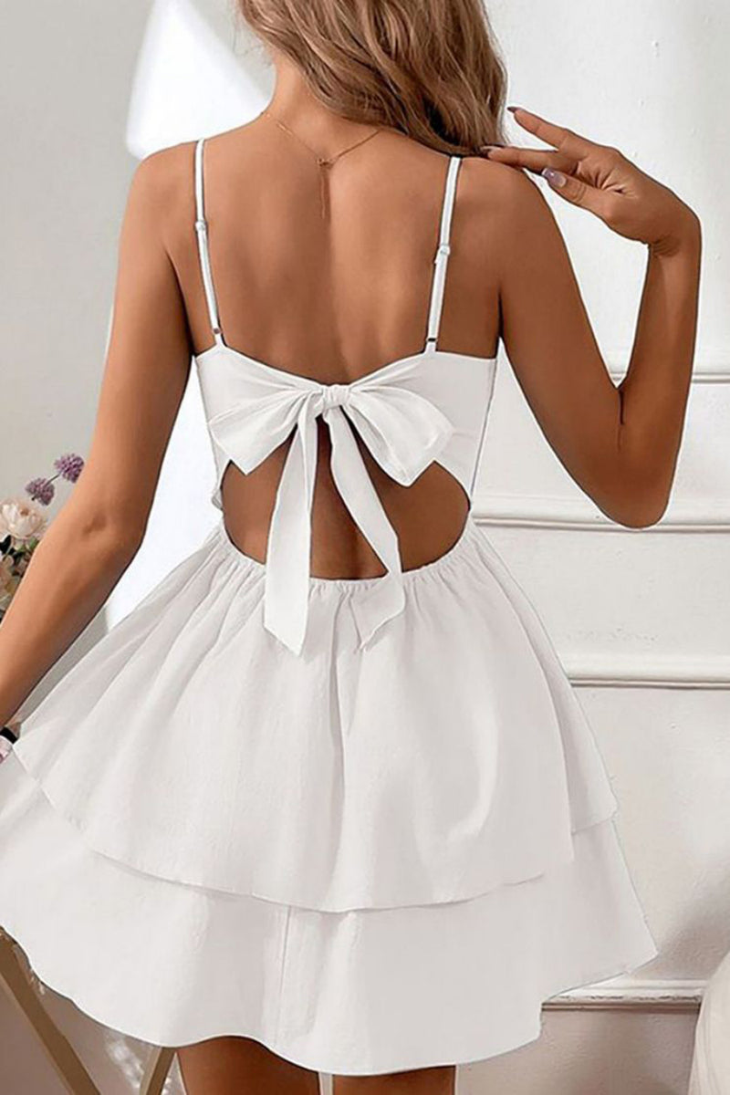 QUEENDANCER Women Simple Little White Dress A-line Spaghetti Straps Graduation Dress with Tier queendanceruk QUEENDANCER Women Simple Little White Dress A-line Spaghetti Straps Graduation Dress with Tier queendanceruk