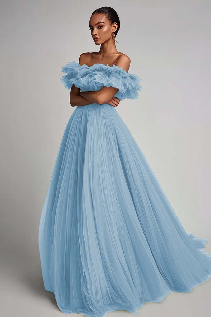 Load image into Gallery viewer, Dusty Rose A Line Tulle Long Formal Dress with Ruffles
