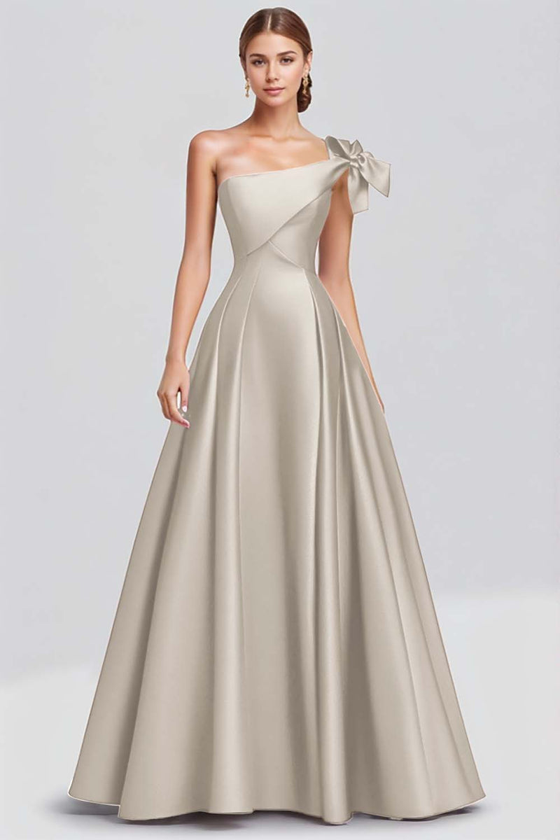 Load image into Gallery viewer, Ball Gown Dusty Sage One Shoulder Satin Long Formal Dress