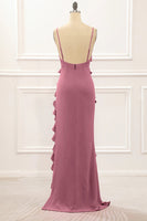 Load image into Gallery viewer, Red Backless Spaghetti Straps Prom Dress With Slit