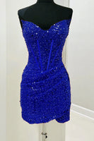 Load image into Gallery viewer, Sparkly Pink Sequins Corset Strapless Tight Short Prom Dress