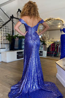 Load image into Gallery viewer, Sparkly Purple Corset Mermaid Long Prom Dress with Slit