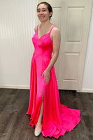 Load image into Gallery viewer, A-Line Sleeveless Hot Pink Prom Dress with Slit