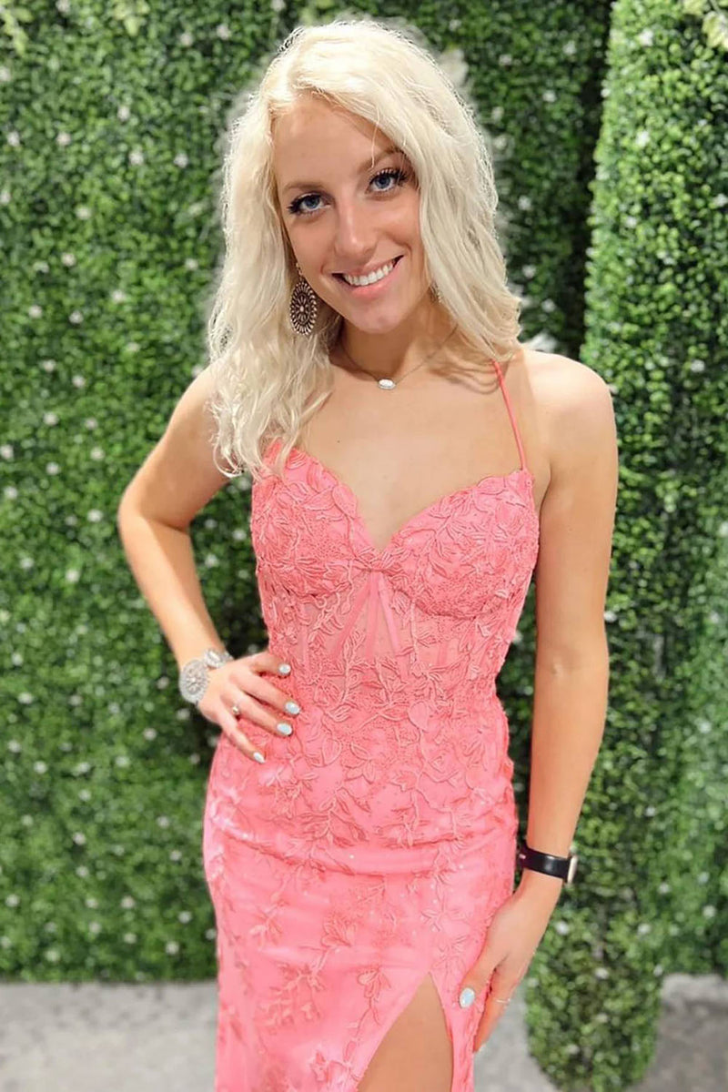 Load image into Gallery viewer, Light Pink Mermaid Corset Long Prom Dress With Slit