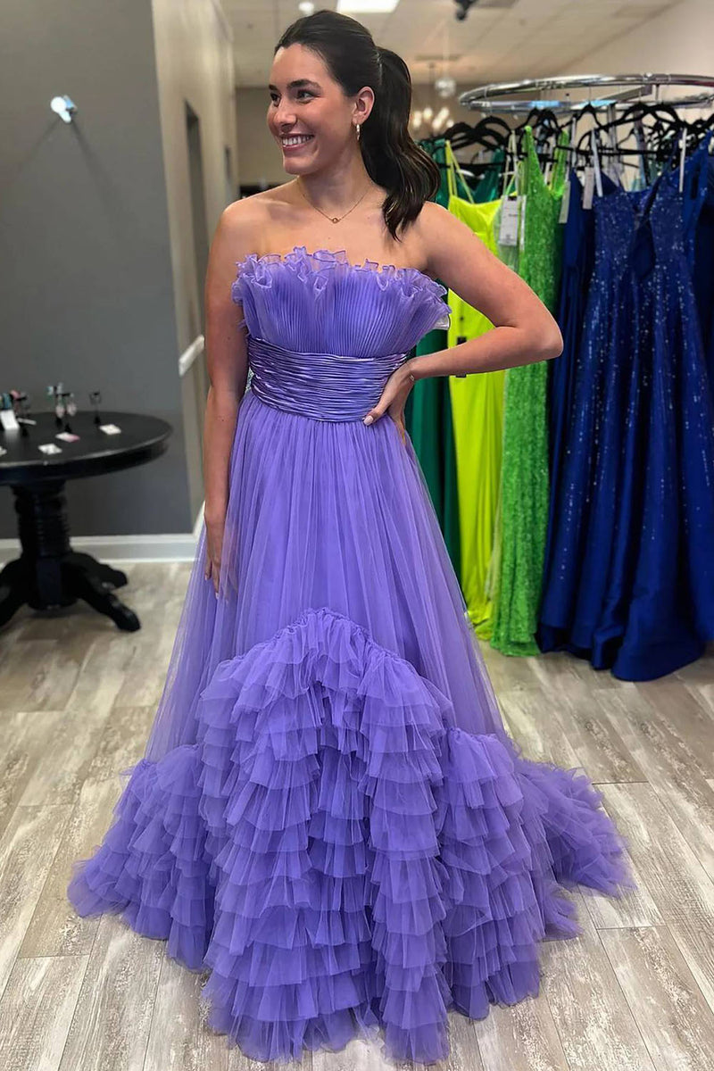Load image into Gallery viewer, Elegant Purple A Line Long Tiered Prom Dress