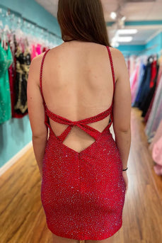 Sparkly Red Beaded Bodycon Short Party Dress