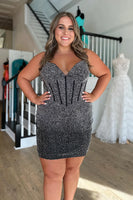 Load image into Gallery viewer, Sparkly Black Beaded Corset Bodycon Short Party Dress