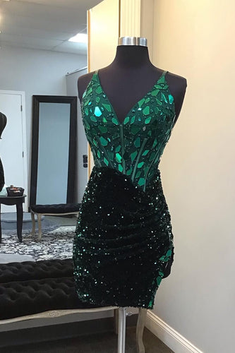 Sparkly Green Mirror Corset Short Prom Dress