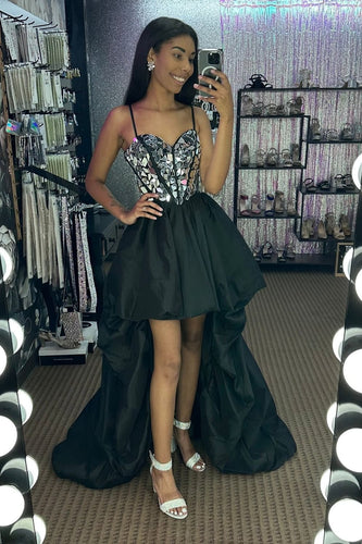 Sparkly Black Mirror Corset Convertible Prom Dress
