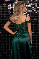 Load image into Gallery viewer, Sparkly Corset Dark Green Mermaid Long Prom Dress with Lace