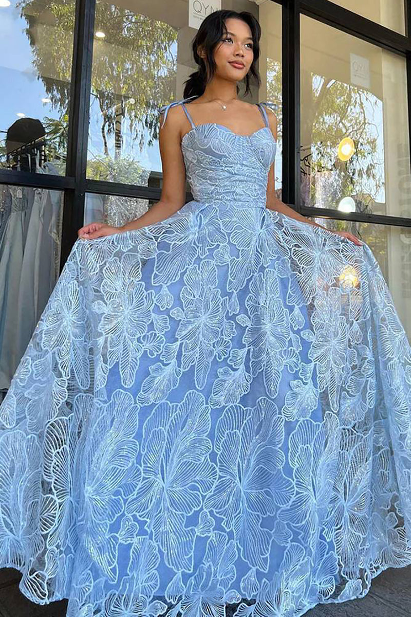 Queendancer Women Light Blue Princess Long Prom Dress with