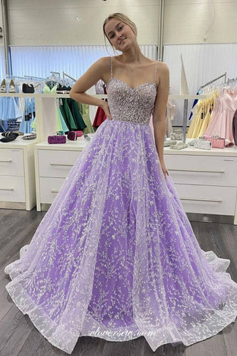 Sparkly Corset Lavender Long Prom Dress with Lace