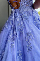 Load image into Gallery viewer, Sparkly Purple Corset A-Line Long Prom Dress with Pockets