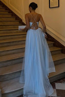 Load image into Gallery viewer, Sky Blue A-Line Tulle Long Prom Dress with Slit