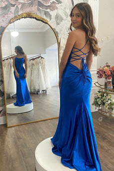 Royal Blue Mermaid Simple Long Prom Dress